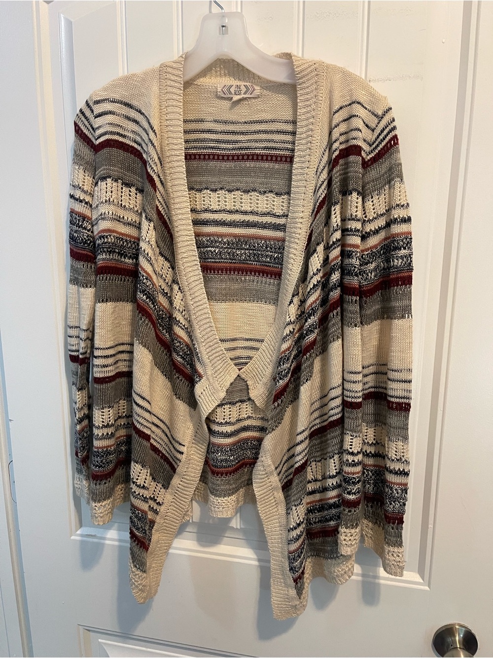 Striped Open-Front Cardigan Sweater - Cream with Burgundy & Gray fairy witchy